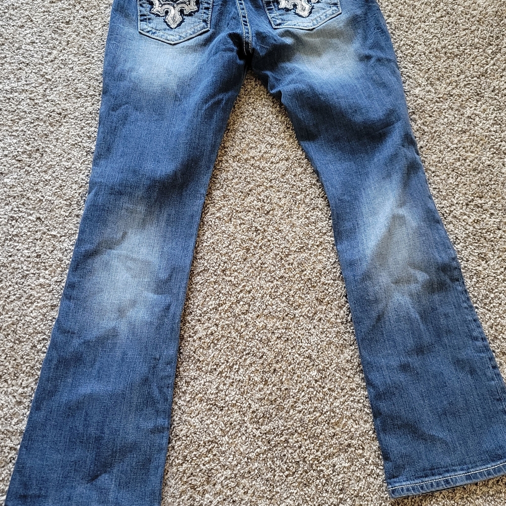 Miss Me Blue Flare Jeans with Embellished Pockets